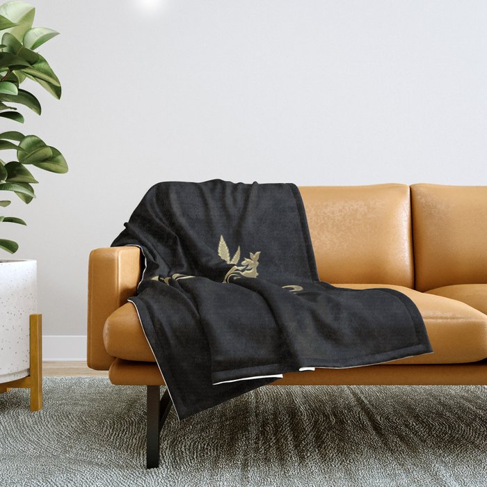 Uptown Growlab Gold Cannabis Crown and Script Wordmark Throw Blanket