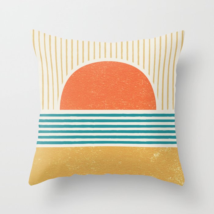 Sun Beach Stripes - Mid Century Modern Abstract Throw Pillow