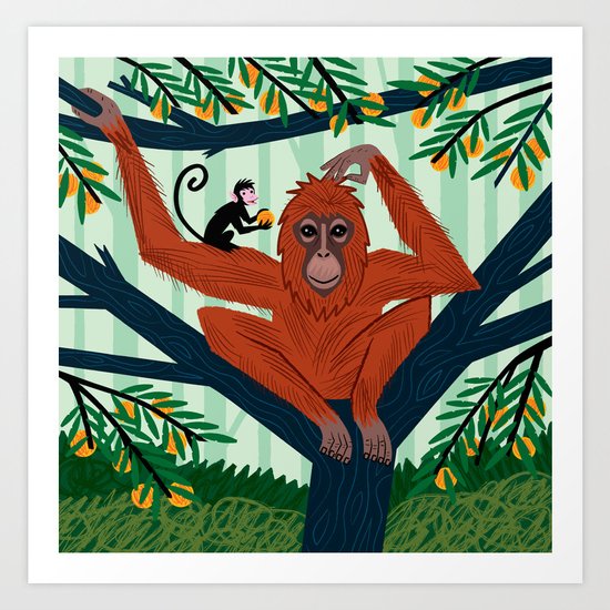 The Orangutan in The Orange Trees. Art Print
