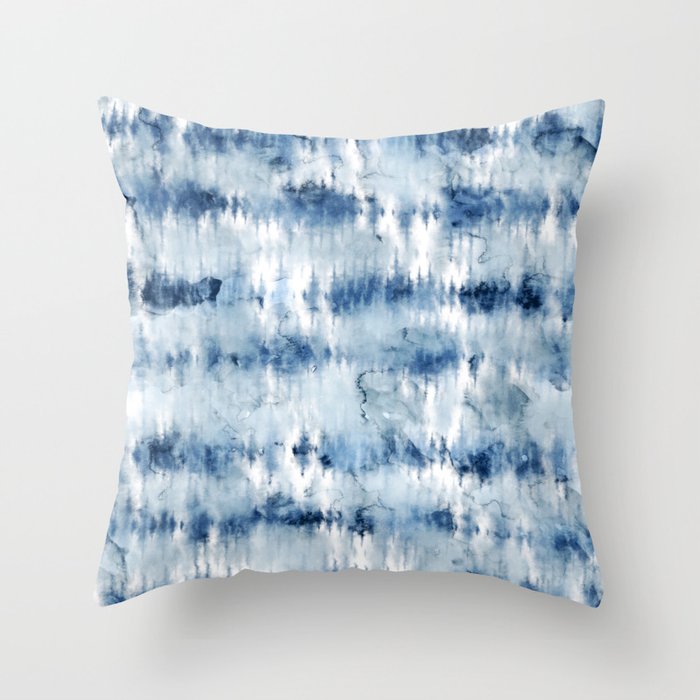 Modern hand painted dark blue tie dye batik watercolor Throw Pillow