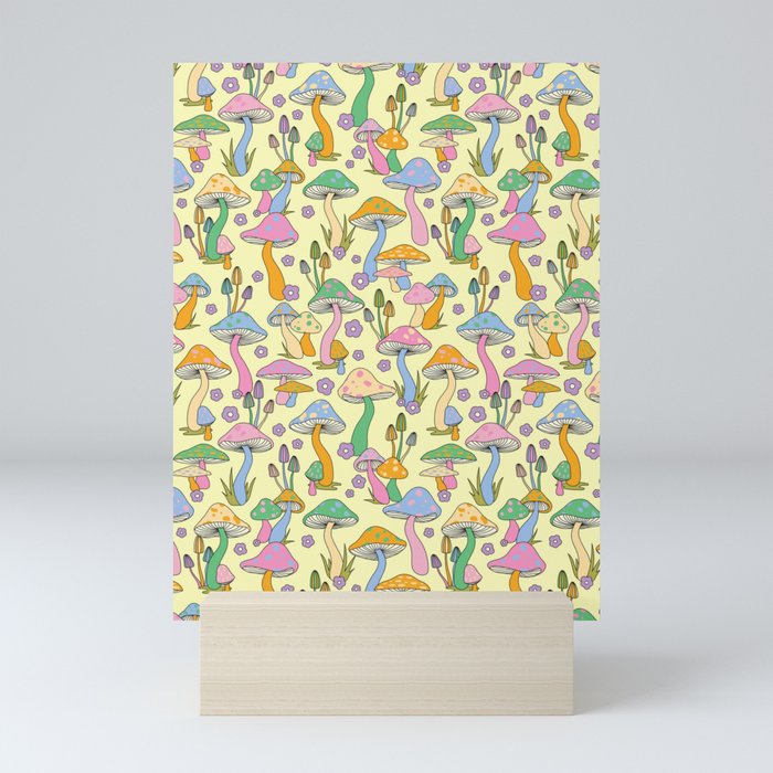 Mushrooms And Daisies Pattern Mini Art Print