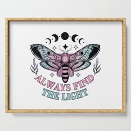 Moths with moon and find the light quote Serving Tray