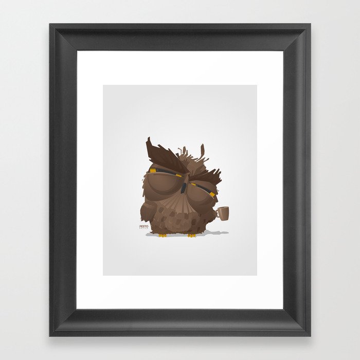 Grumpy coffee owl Framed Art Print
