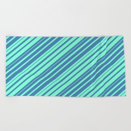 [ Thumbnail: Blue & Aquamarine Colored Striped/Lined Pattern Beach Towel ]