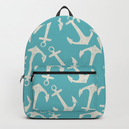 Maritime Nautical Aqua and White Anchor Pattern on #Society6 Backpack