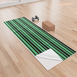 Emerald Green and Black Vertical Var Size Stripes Yoga Towel
