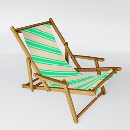 [ Thumbnail: Bisque & Green Colored Lines Pattern Sling Chair ]