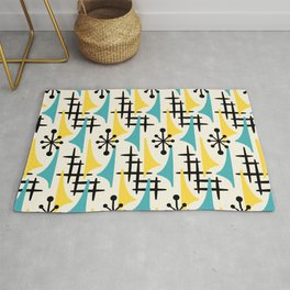 Mid Century Modern Atomic Wing Composition Turquoise & Yellow Area & Throw Rug