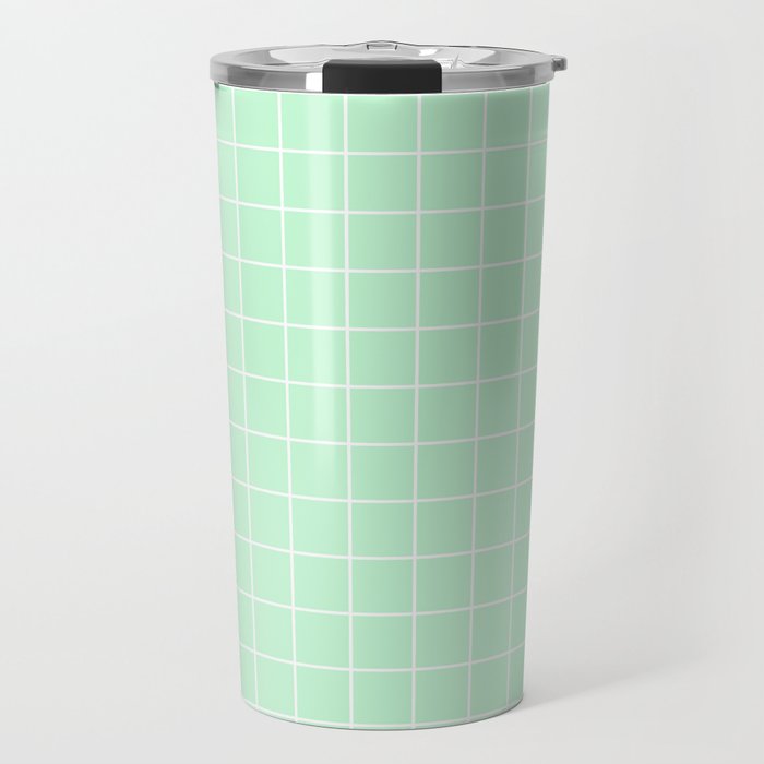 Mint Green with White Grid Travel Mug