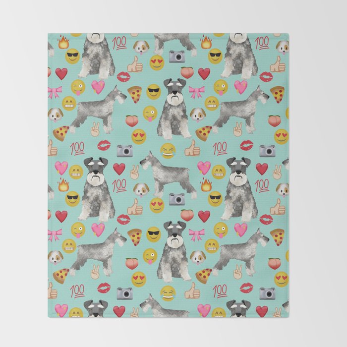 schnauzer emoji dog breed pattern throw blanket by schnauzershop