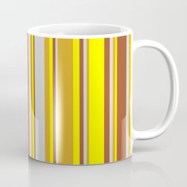 [ Thumbnail: Goldenrod, Light Gray, Sienna, and Yellow Colored Stripes Pattern Coffee Mug ]