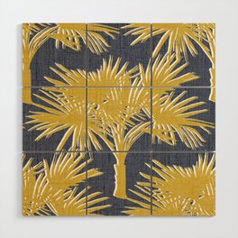 Tropical Palm Trees Gold on Navy Wood Wall Art