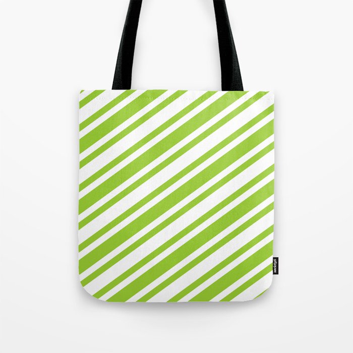 Green and White Colored Striped Pattern Tote Bag