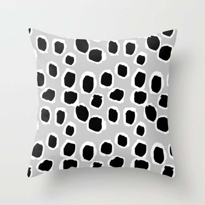 Tess - black and white grey minimal modern abstract dots painting brushstrokes free spirit ink  Throw Pillow