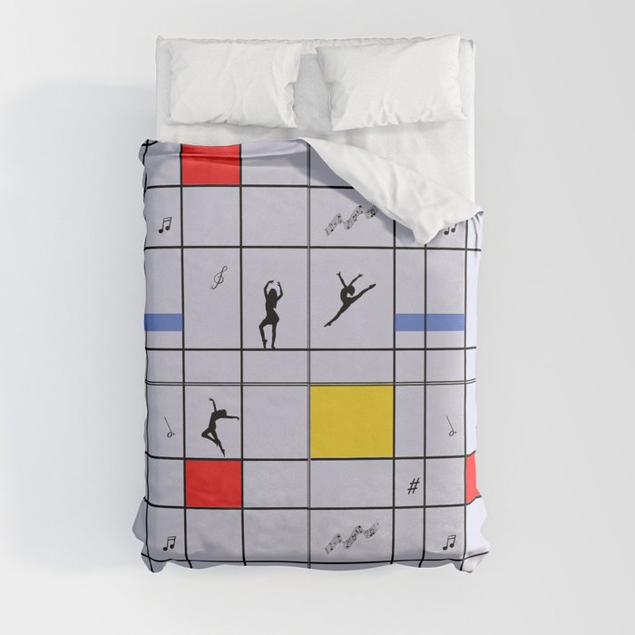 Dancing like Piet Mondrian - Composition with Red, Yellow, and Blue on the light violet background Duvet Cover