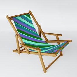 [ Thumbnail: Aquamarine, Teal, Slate Blue, and Dark Green Colored Striped Pattern Sling Chair ]