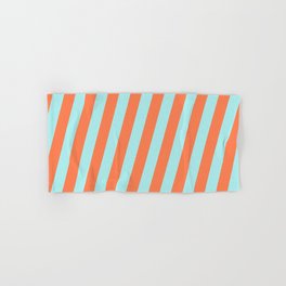 [ Thumbnail: Turquoise and Coral Colored Stripes Pattern Hand & Bath Towel ]