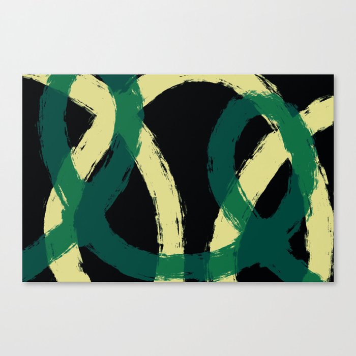 Dark Green and Lemon Brush Swirls Canvas Print