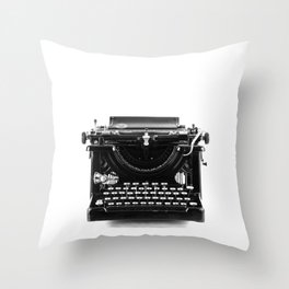 Vintage Typewriter Black and White Photography Throw Pillow