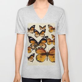 COFFEE & CREAM COLORED BROWN BUTTERFLIES Unisex V-Neck