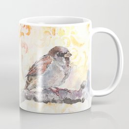 Sparrow in a Damask Autumn Coffee Mug