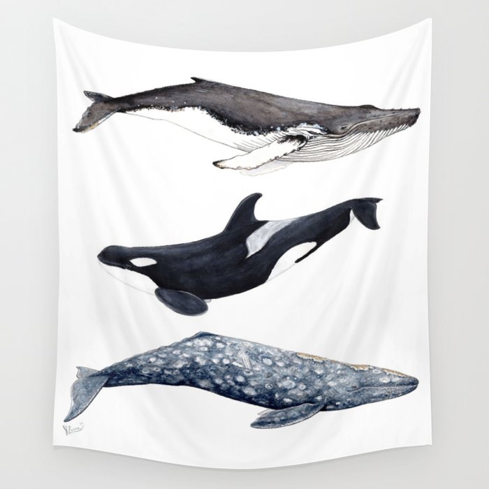 Orca, humpback and grey whales Wall Tapestry