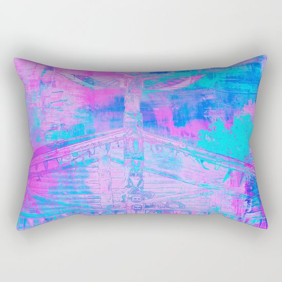 Totem Cabin Abstract - Hot Pink & Turquoise Rectangular Pillow