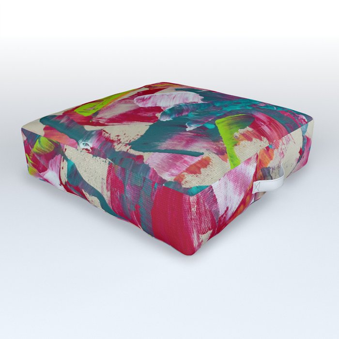 Confetti: A colorful abstract design in neon pink, neon green, and neon blue Outdoor Floor Cushion