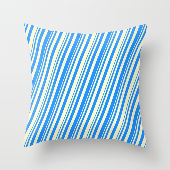 Blue & Light Yellow Colored Stripes Pattern Throw Pillow