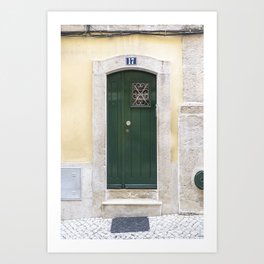 The green door nr. 17 Alfama, Lisbon, Portugal - yellow summer travel photography Art Print