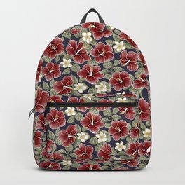 Maroon Hibiscus and Plumeria Backpack | Elegant, Flowers, Summer, Sage, Spring, Blossom, Hawaiian, Summery, Maroon, Plumeria 