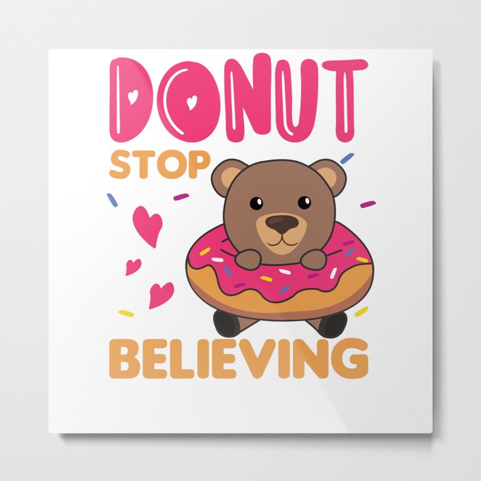 Sweet Bear Funny Animals In Donut Pink Metal Print