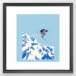 Airborn Skier Flying Down the Ski Slopes Framed Art Print
