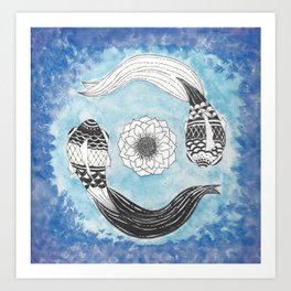 Ying and Yang Coi With Lotus Art Print