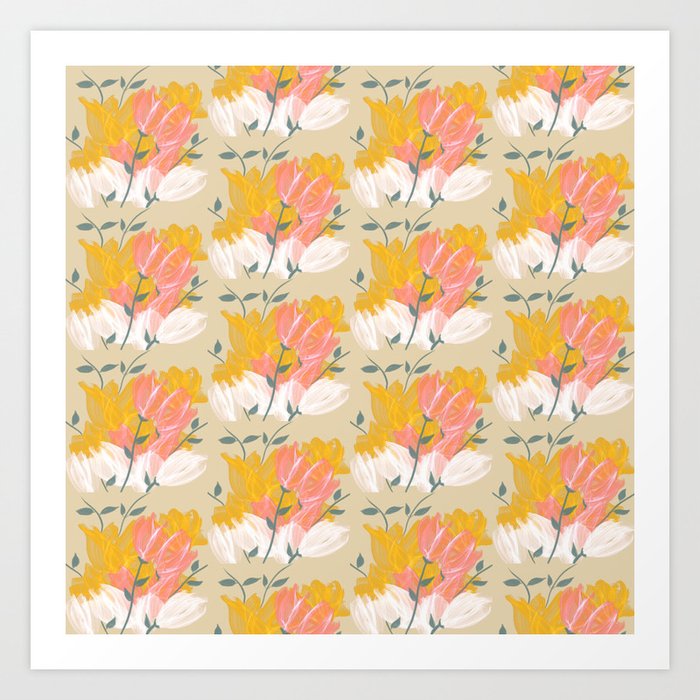 Pretty Flowers in Gold and Pink Art Print