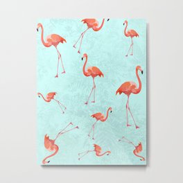 Flamingo party | Metal Print | Turquoise, Line, Pinkflamingo, Minimalnature, Flamingoflock, Tropical, Pattern, Shape, Modernprofile, Drawing 