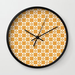 Small Checkerboard Flowers #1 - White & Gold Wall Clock