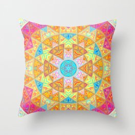 Mosaic Mandala Yellow Pink and Blue0+ Throw Pillow