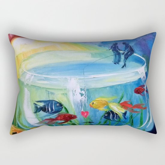Catching fish in the tank Rectangular Pillow