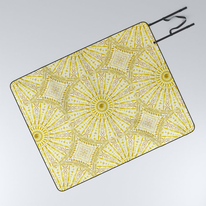SUN WORSHIP Yellow Mandala Picnic Blanket