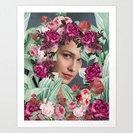 Woman Rose Flowers Fantasy Artwork Art Print