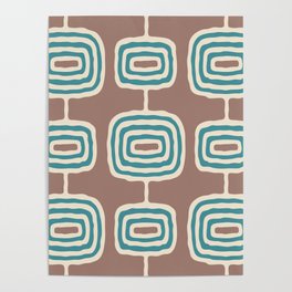 Mid Century Modern Atomic Rings Pattern 248 Turquoise and Beige Poster