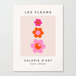 Les Fleurs | 01 - Abstract Retro Floral, Pink And Orange Print Preppy Flowers Canvas Print