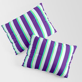[ Thumbnail: Light Cyan, Indigo, Aqua, and Green Colored Lined/Striped Pattern Pillow Sham ]