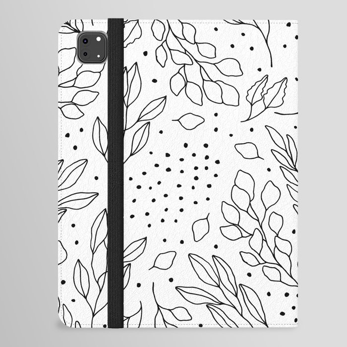 Simple black white polka dots foliage floral iPad Folio Case