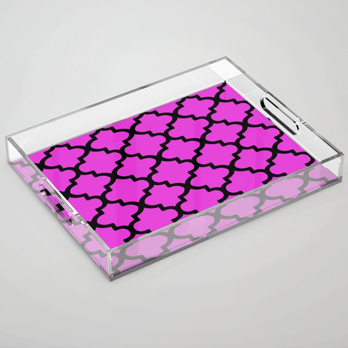 Quatrefoil Pattern In Black Outline On Purple Pink Acrylic Tray