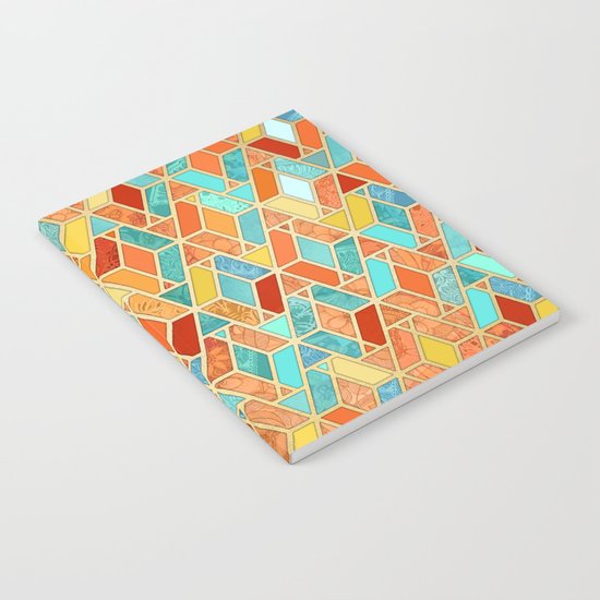 Tangerine & Turquoise Geometric Tile Pattern Notebook