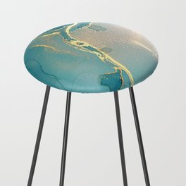 Aquamarine + Gold Abstract Hazy Swirl Counter Stool