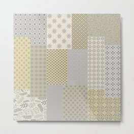 Modern Farmhouse Patchwork Quilt in Gray Marigold and Oatmeal Metal Print