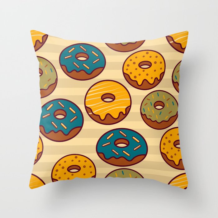 Retro Colorful Donut Pattern - Yellow & Teal Throw Pillow